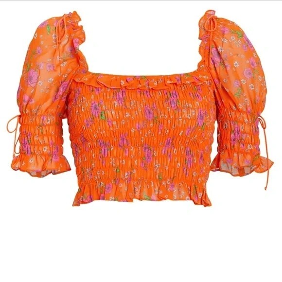 For Love And Lemons Tops - NWT For Love & Lemons Peony Smocked Crop Top in Tangerine Size XS